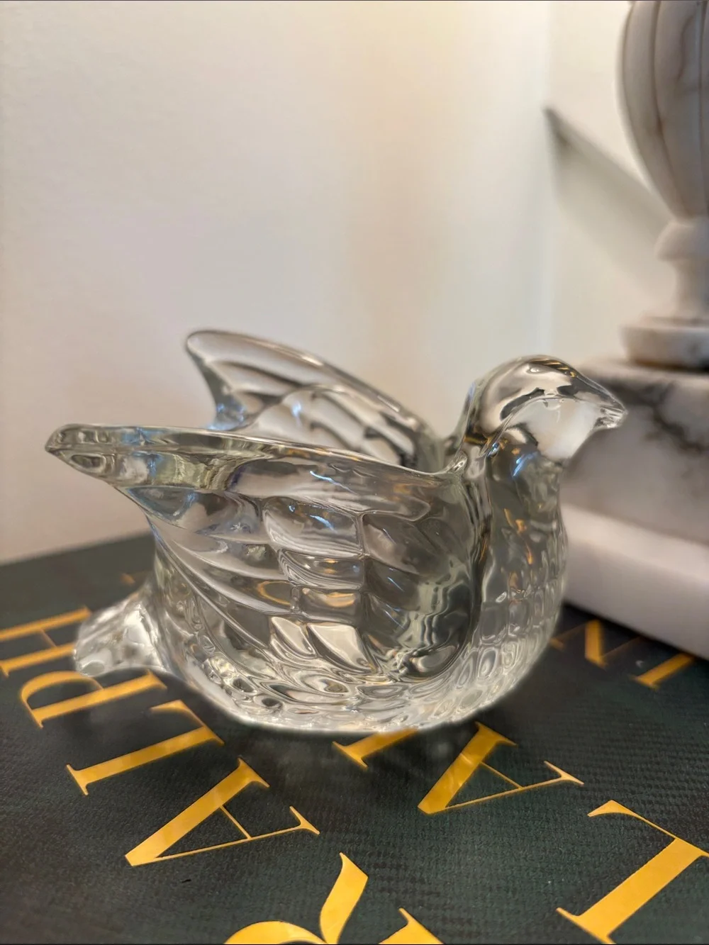 Vintage 70’s Avon Clear Glass Dove Bird Match Holder Candle Holder Trinket